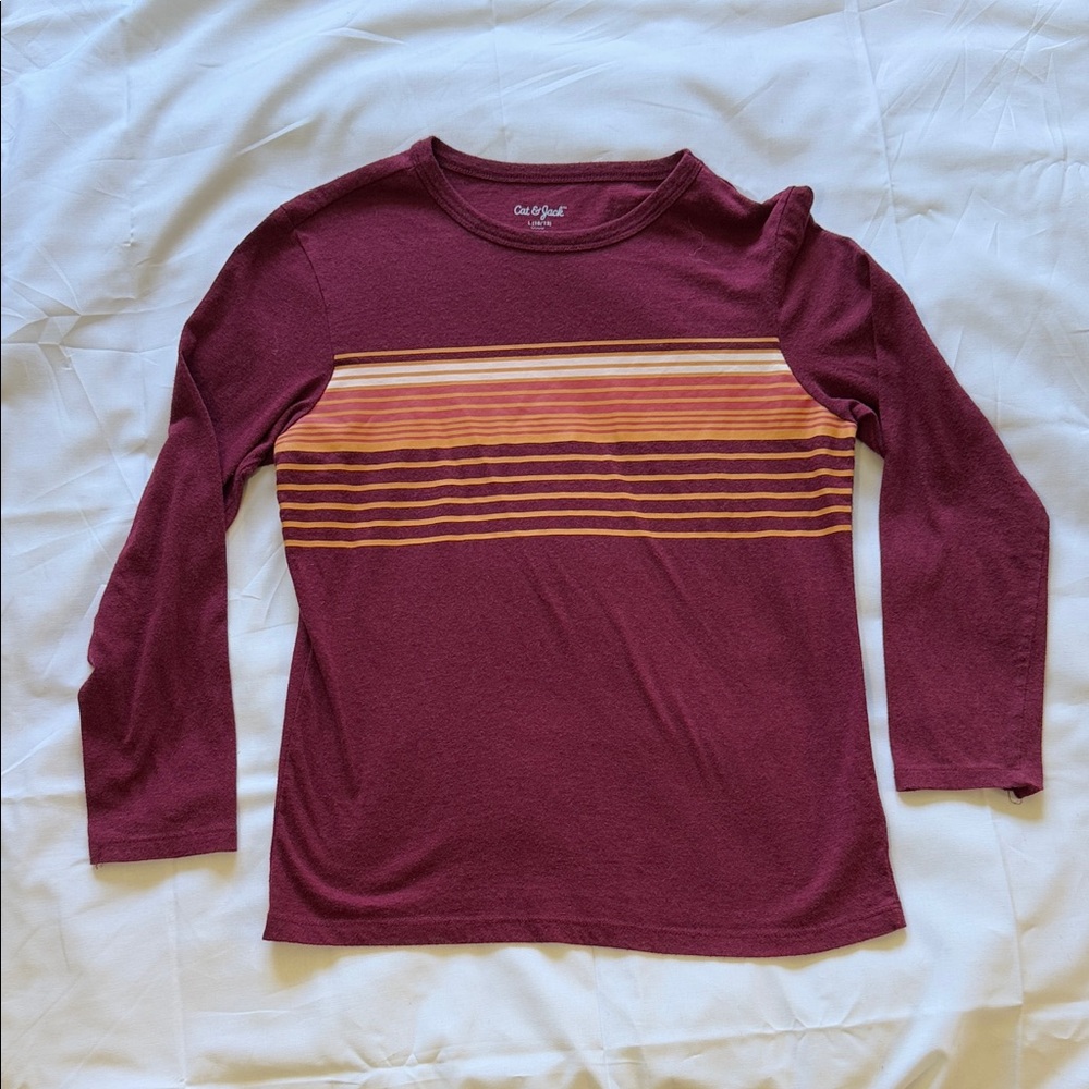 Cat & Jack Maroon Long Sleeve Shirt with Stripes